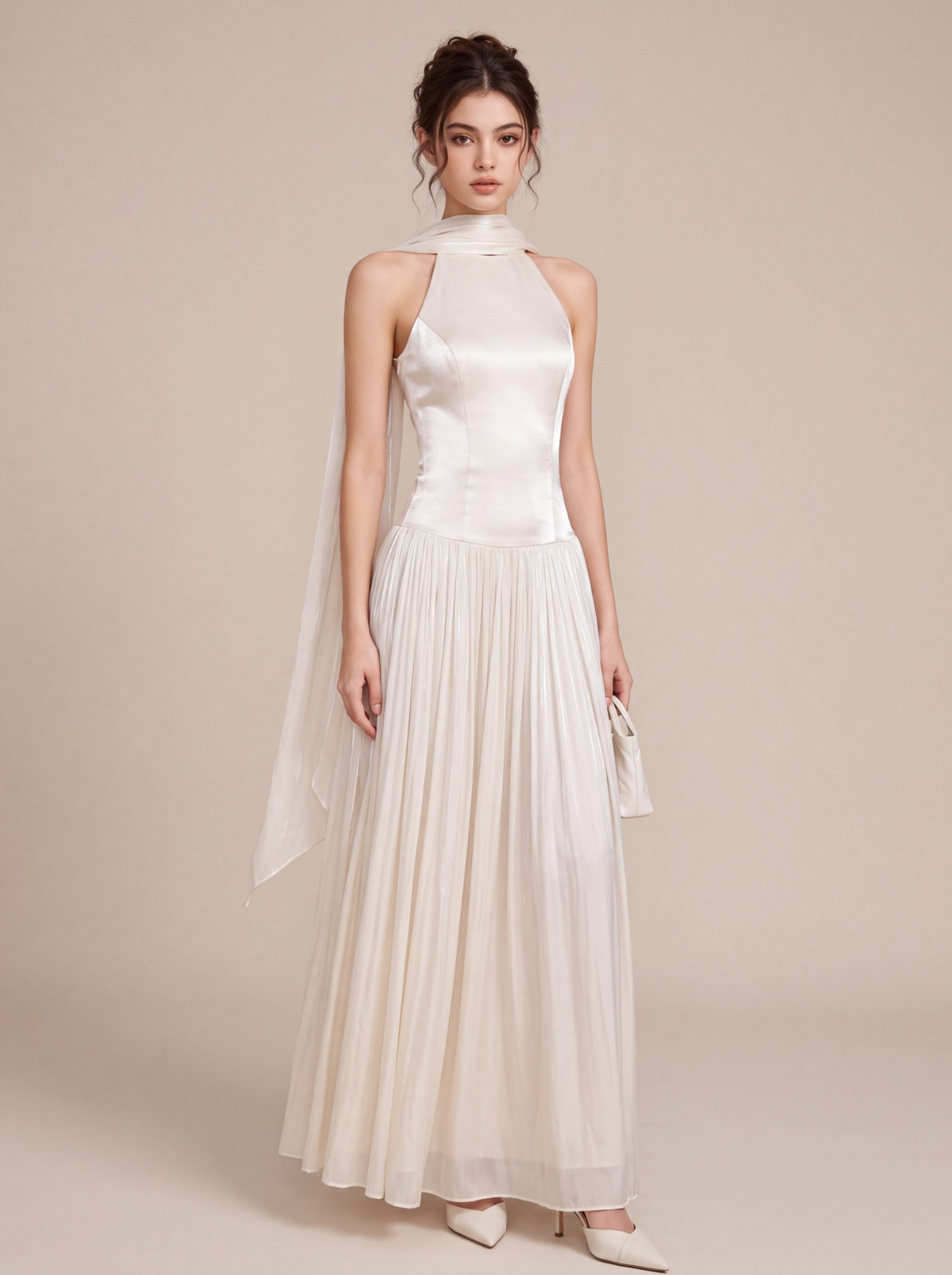 3-Way Shine Pleated Long Dress