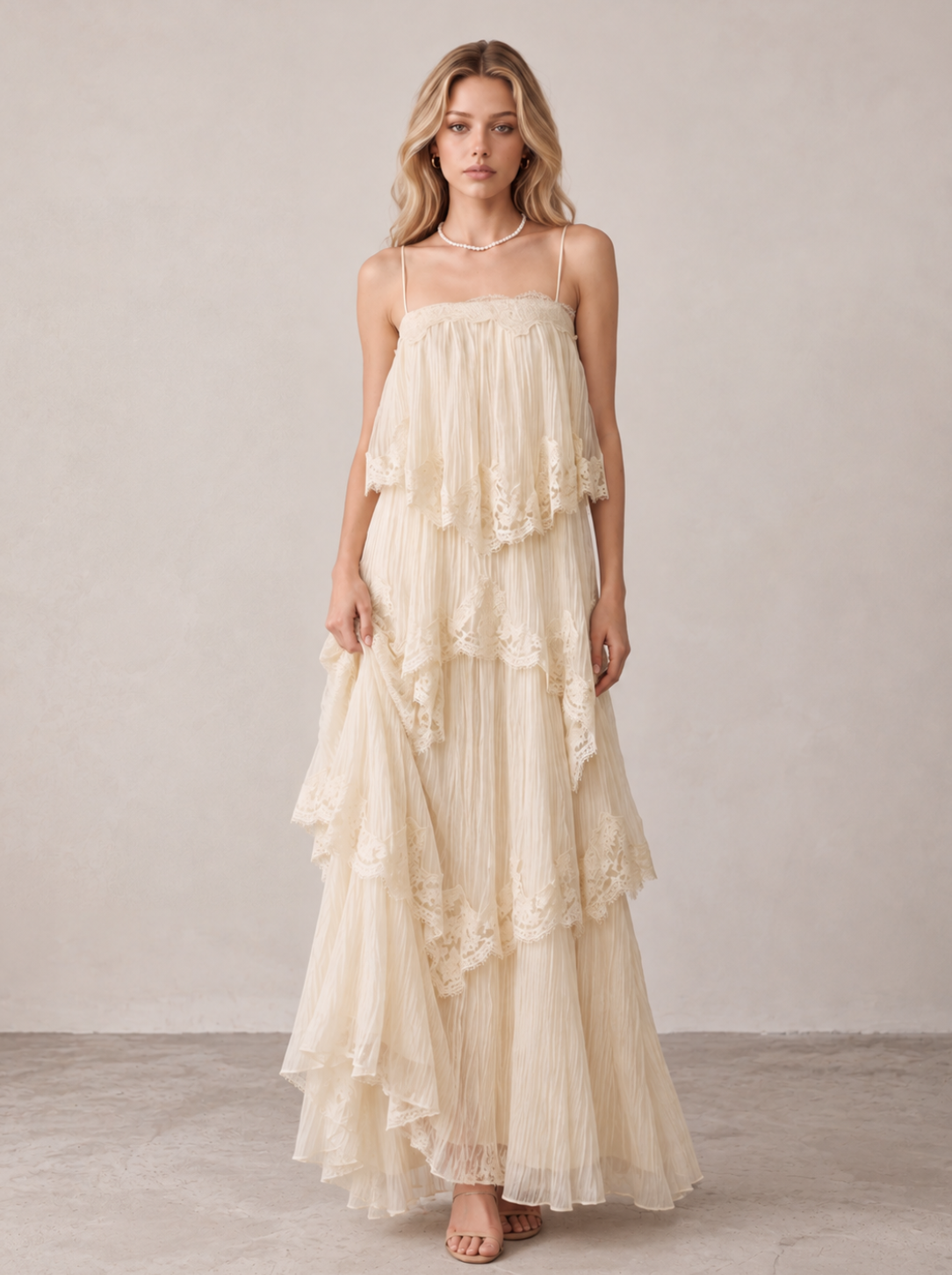 Lace Tiered Camisole Maxi Dress