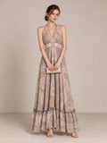 Vintage Print Halterneck Long Dress