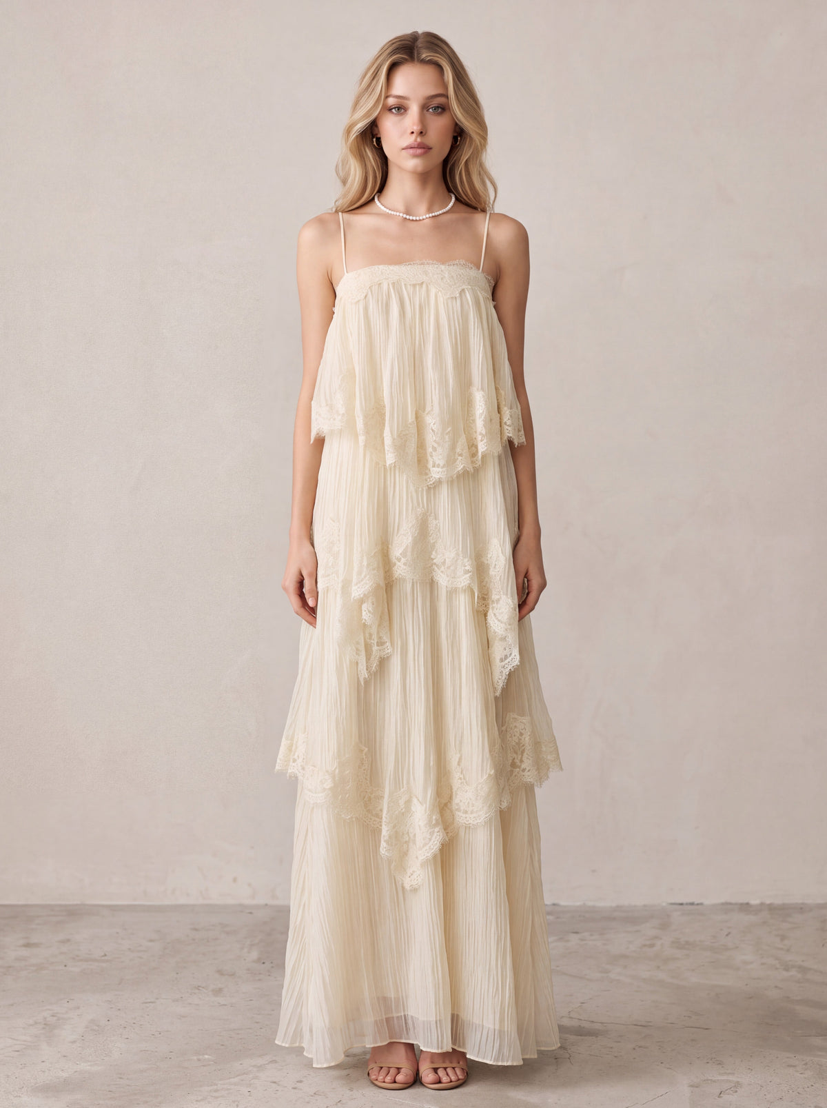 Lace Tiered Camisole Maxi Dress