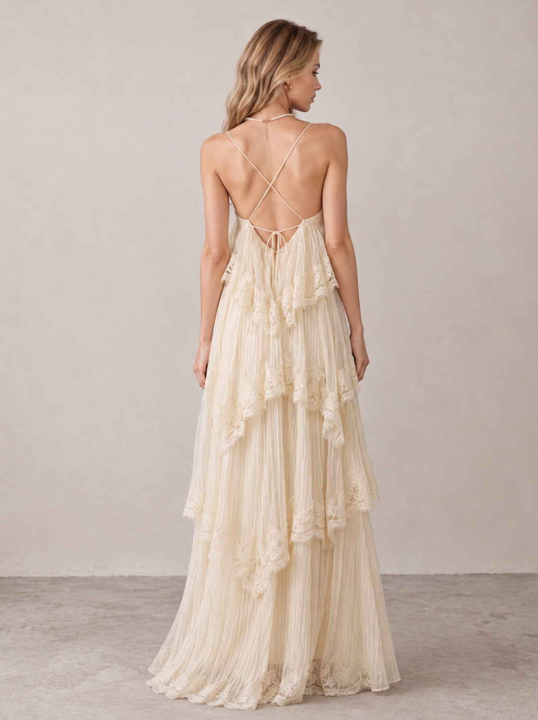 Lace Tiered Camisole Maxi Dress