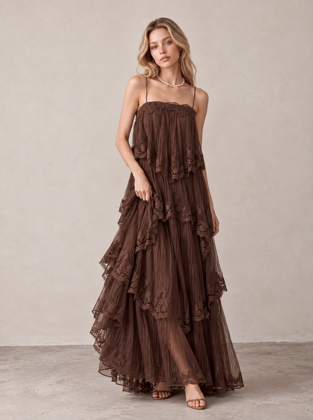 Lace Tiered Camisole Maxi Dress