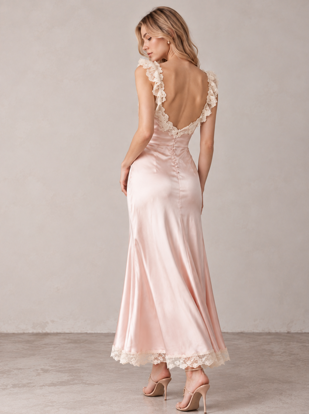 Vintage Lace Satin Long Dress
