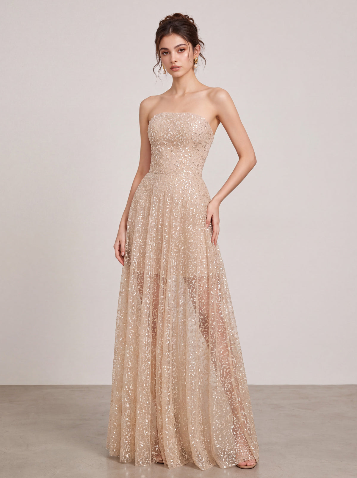 Chantilly Lace Bare Top Long Dress