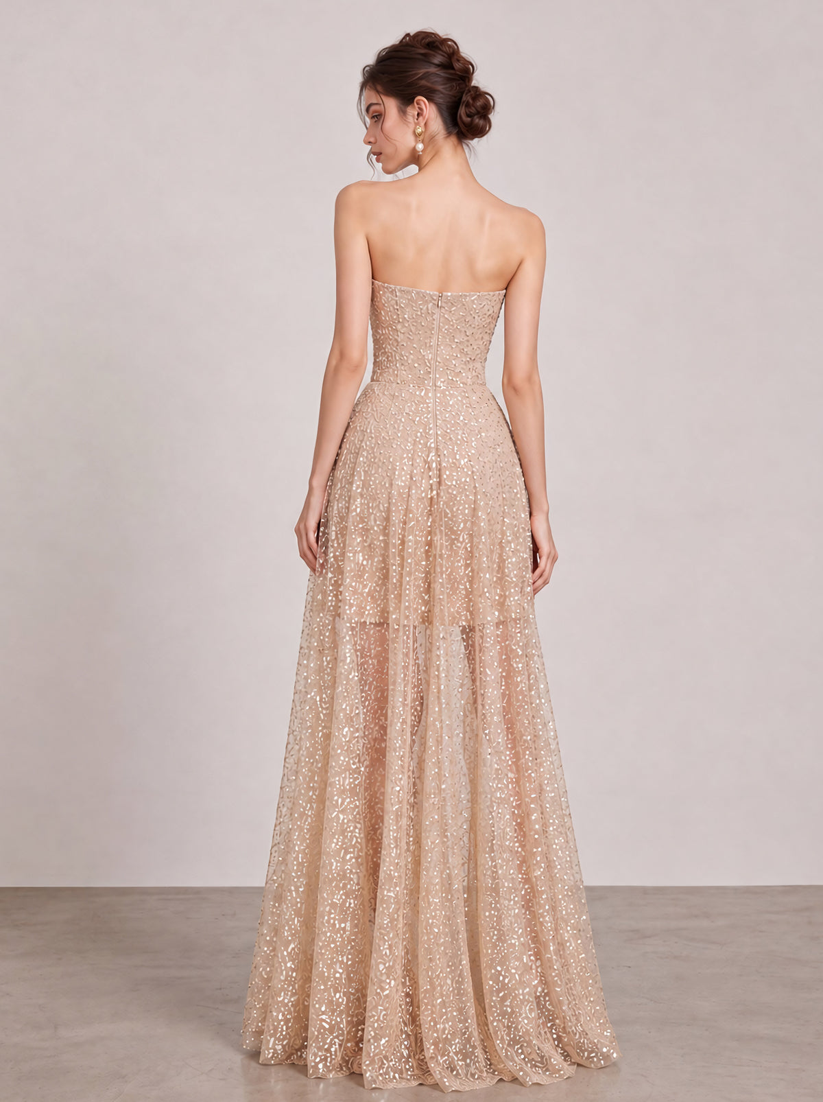 Chantilly Lace Bare Top Long Dress