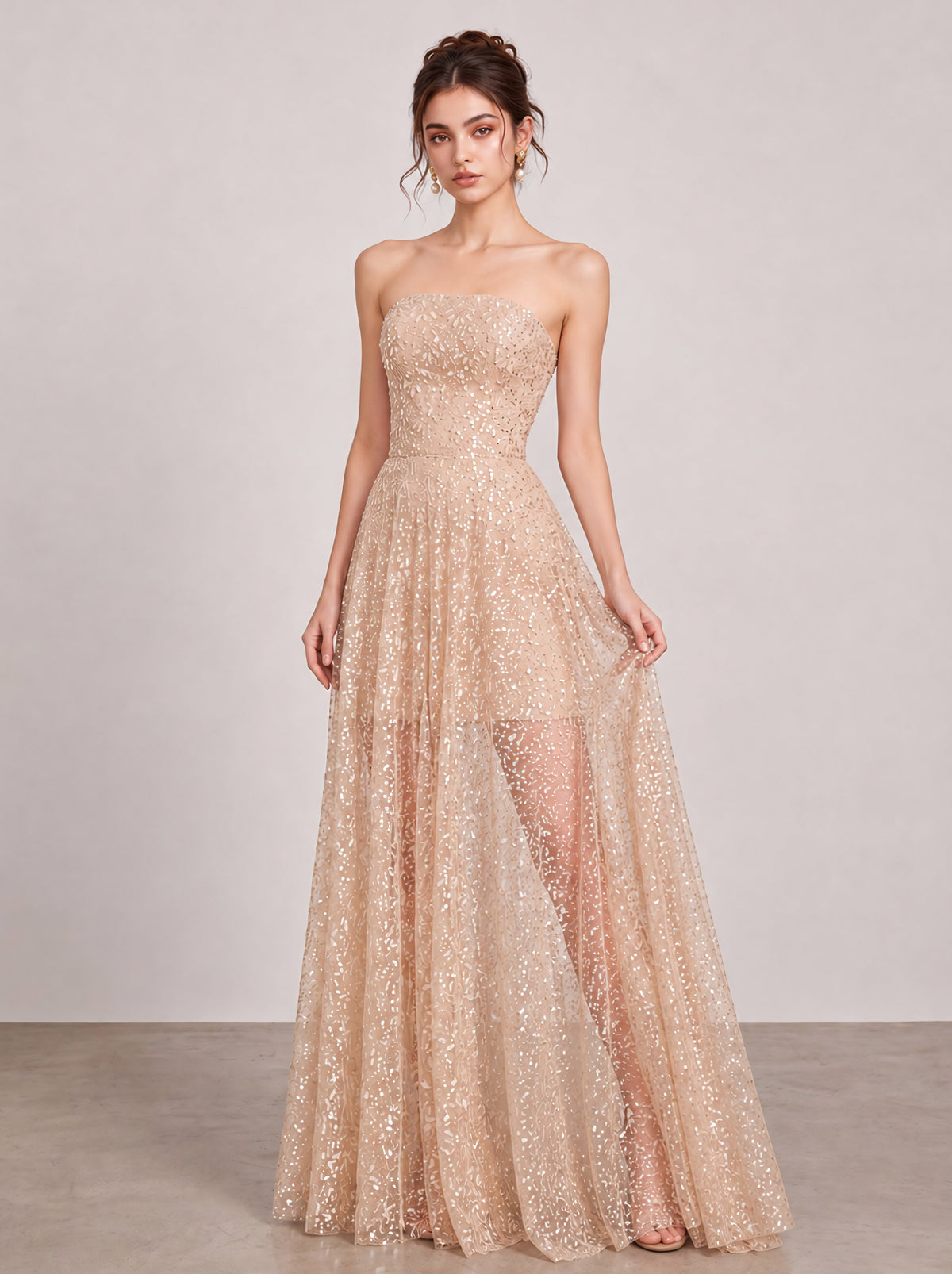 Chantilly Lace Bare Top Long Dress