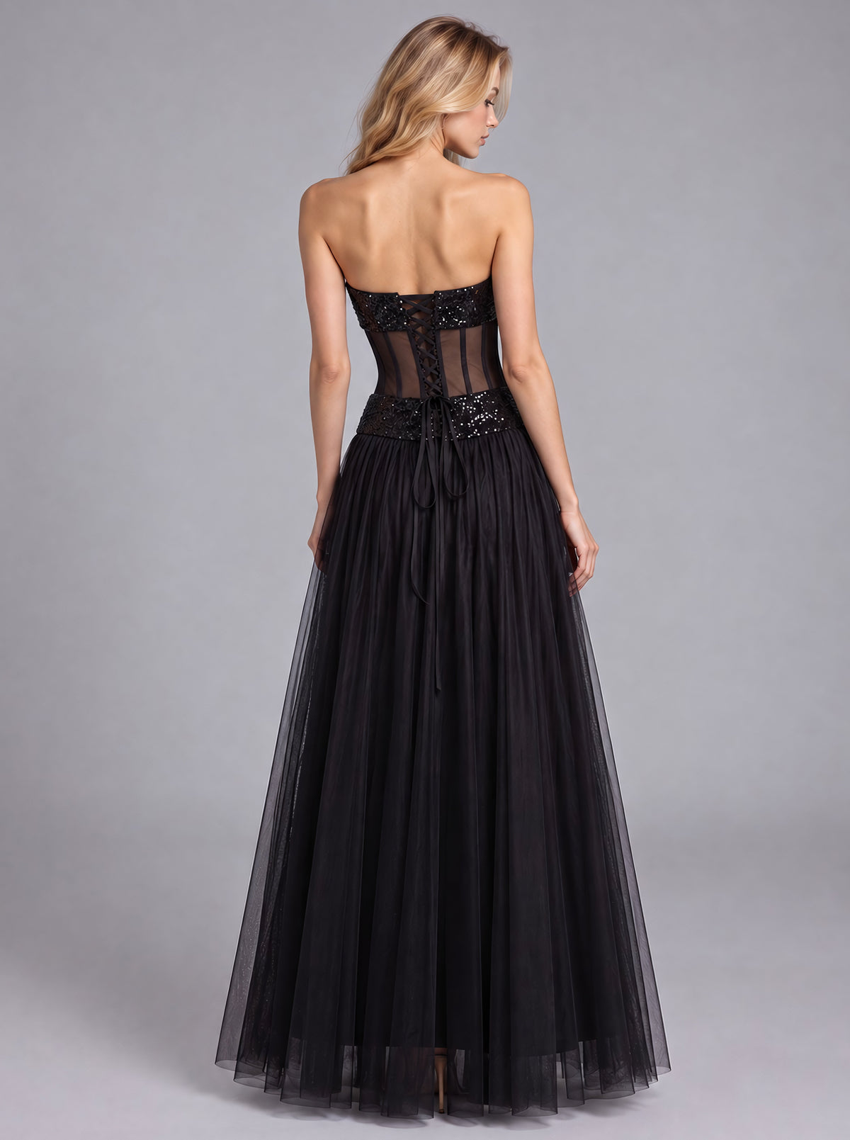 Noir Sheer Tulle Long Dress
