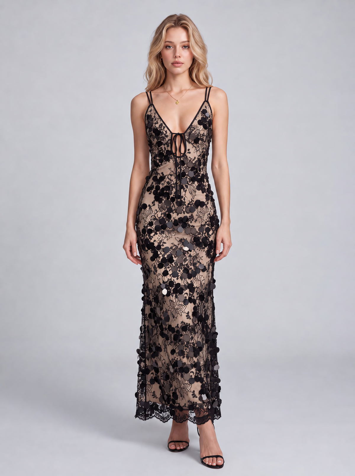 Sequin lace camisole long dress