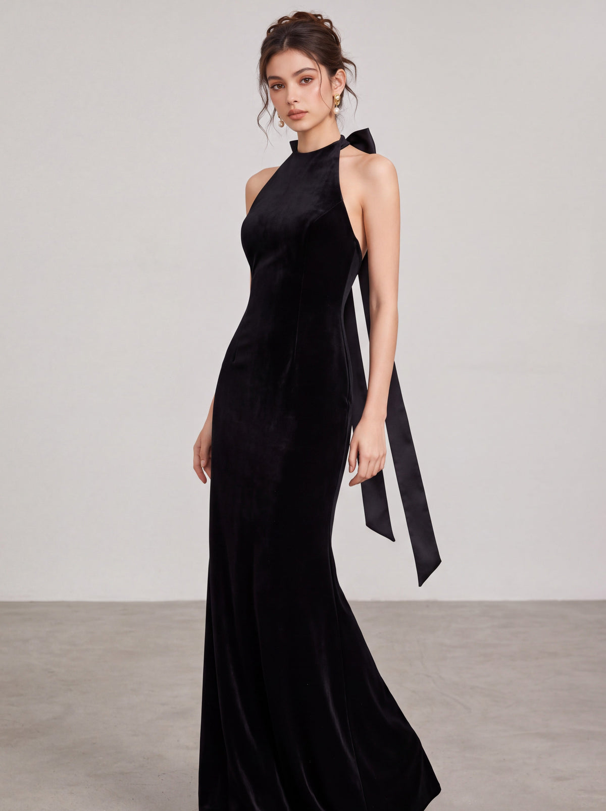 Ribbon halterneck long dress