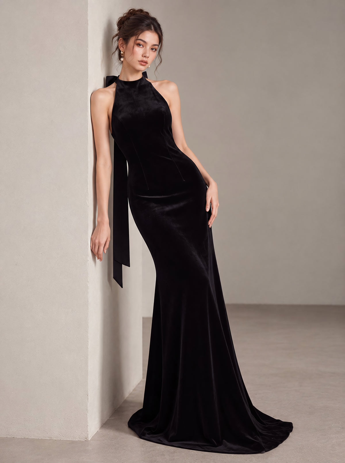 Ribbon halterneck long dress