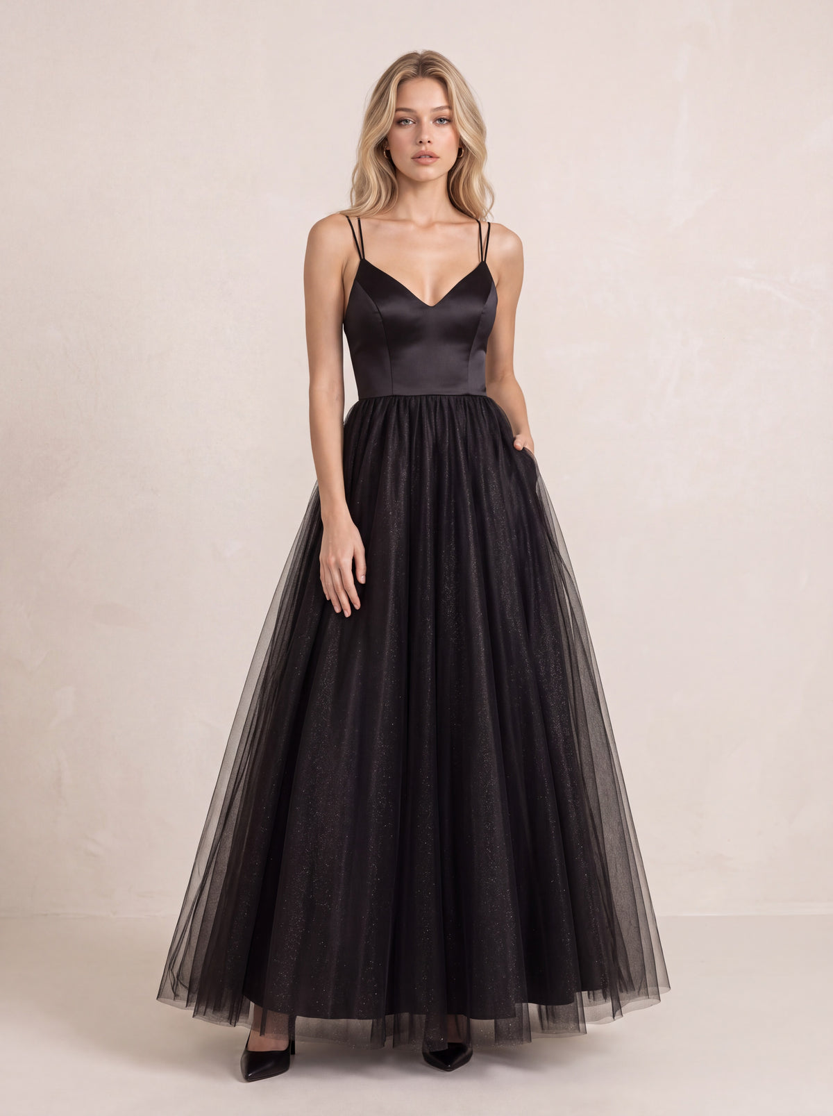 Double-strap A-line long dress