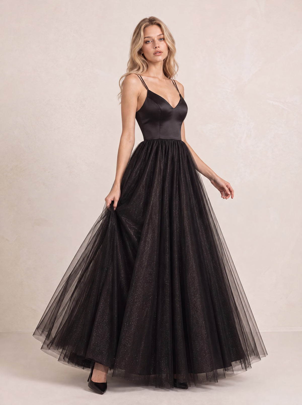 Double-strap A-line long dress