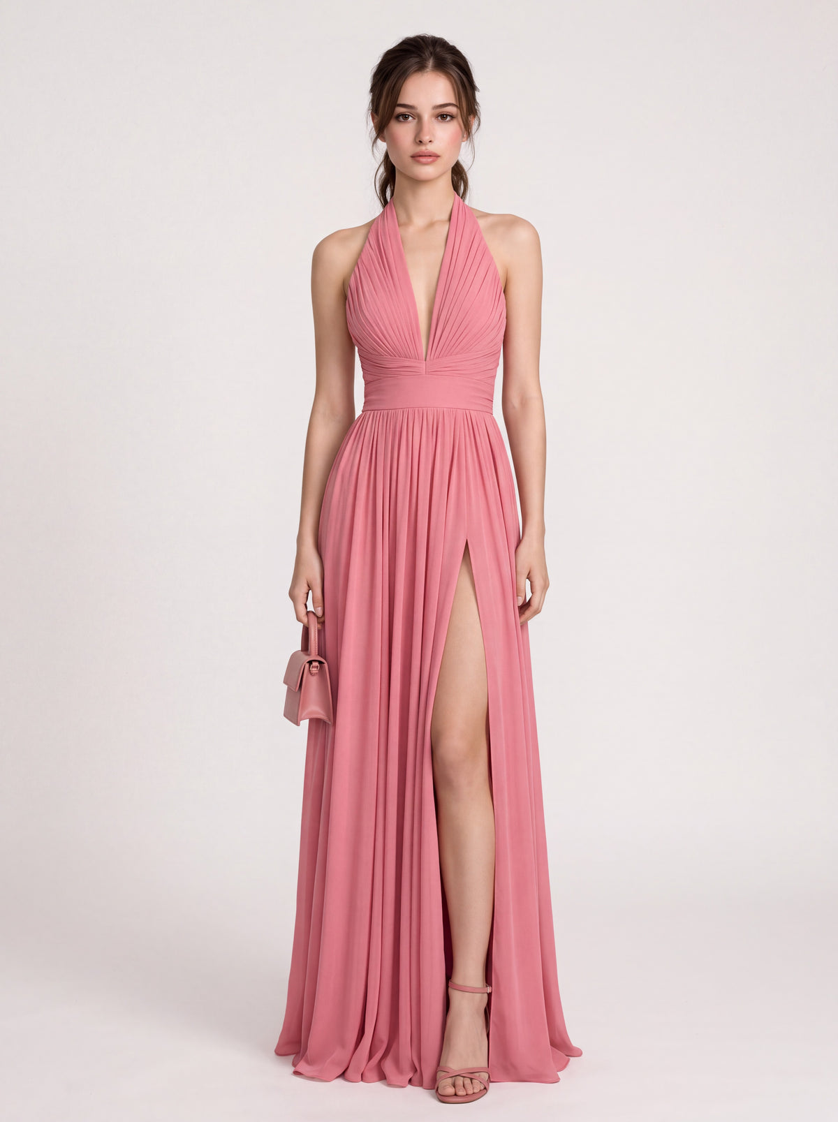 Halter slit drape long dress