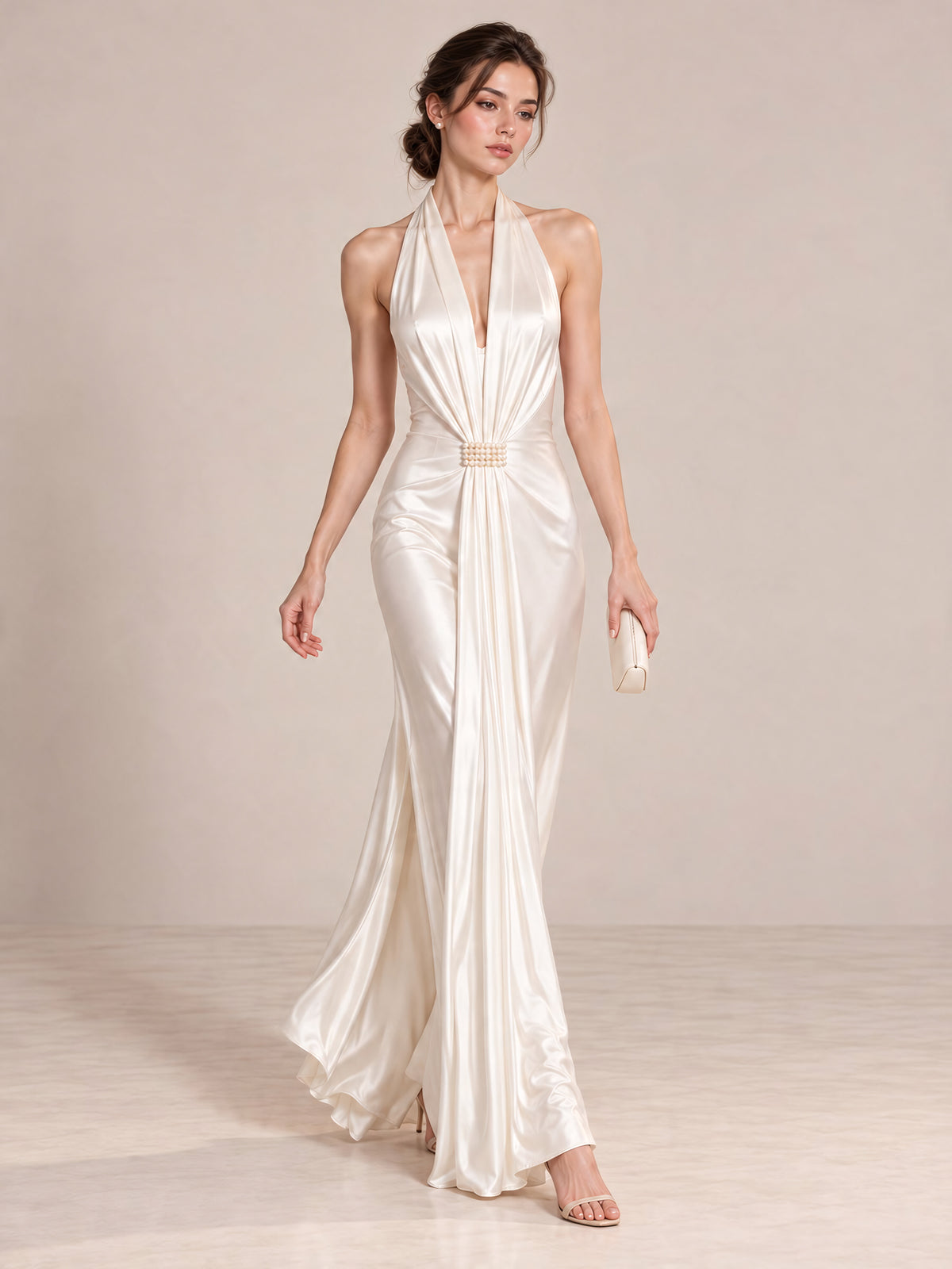 Pearl Halter Drape Dress