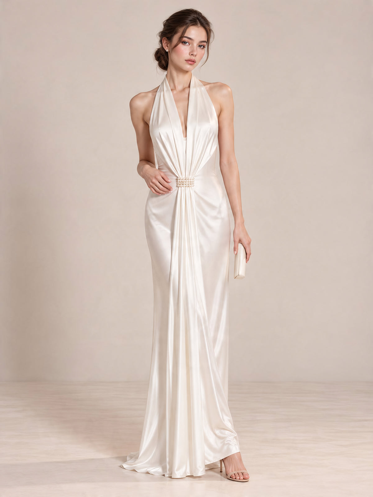 Pearl Halter Drape Dress