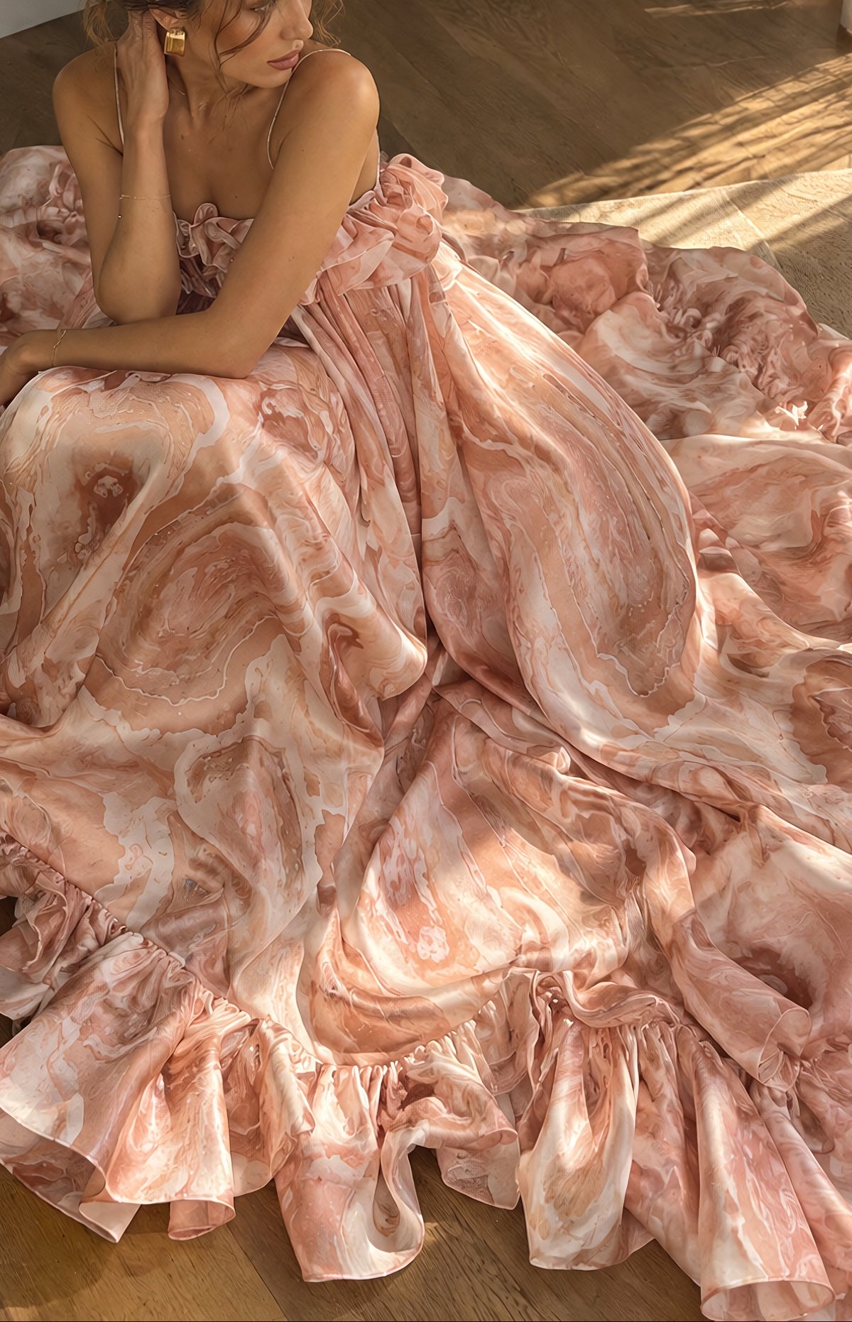 Champagne Rose Flower Volume Dress