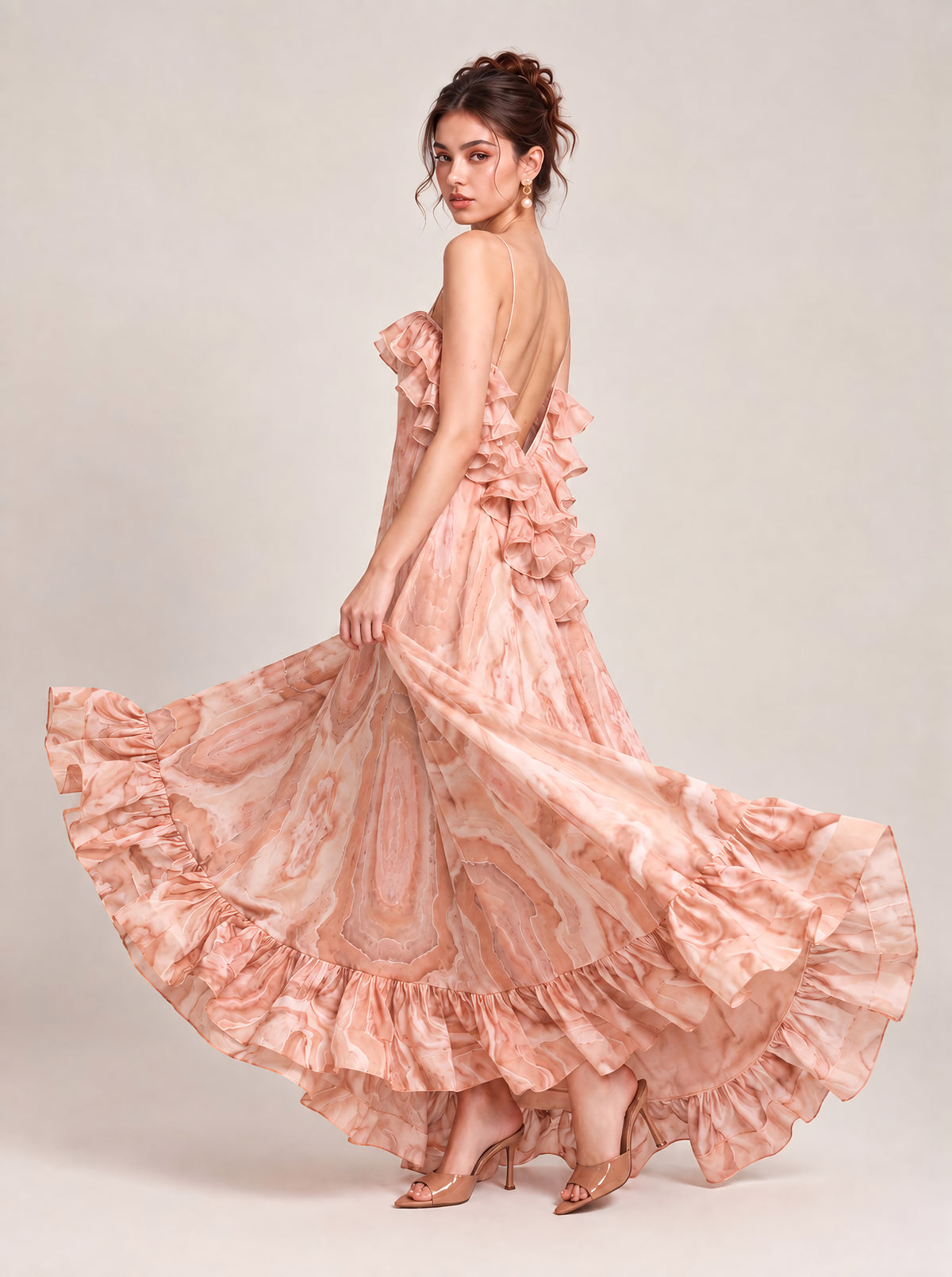 Champagne Rose Flower Volume Dress
