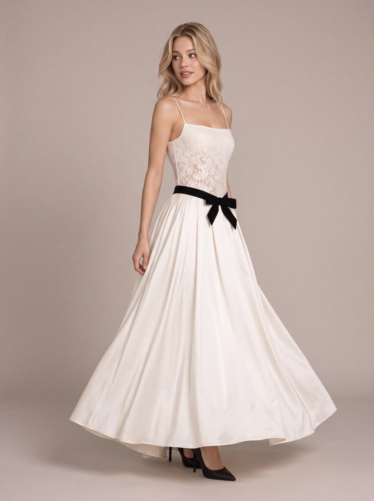 Black Ribbon Lace Long Dress