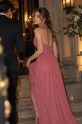 Halter slit drape long dress