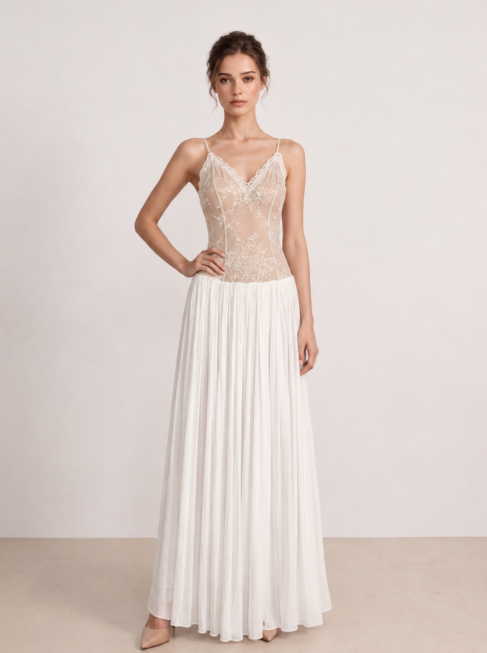 Lace-panel camisole long dress